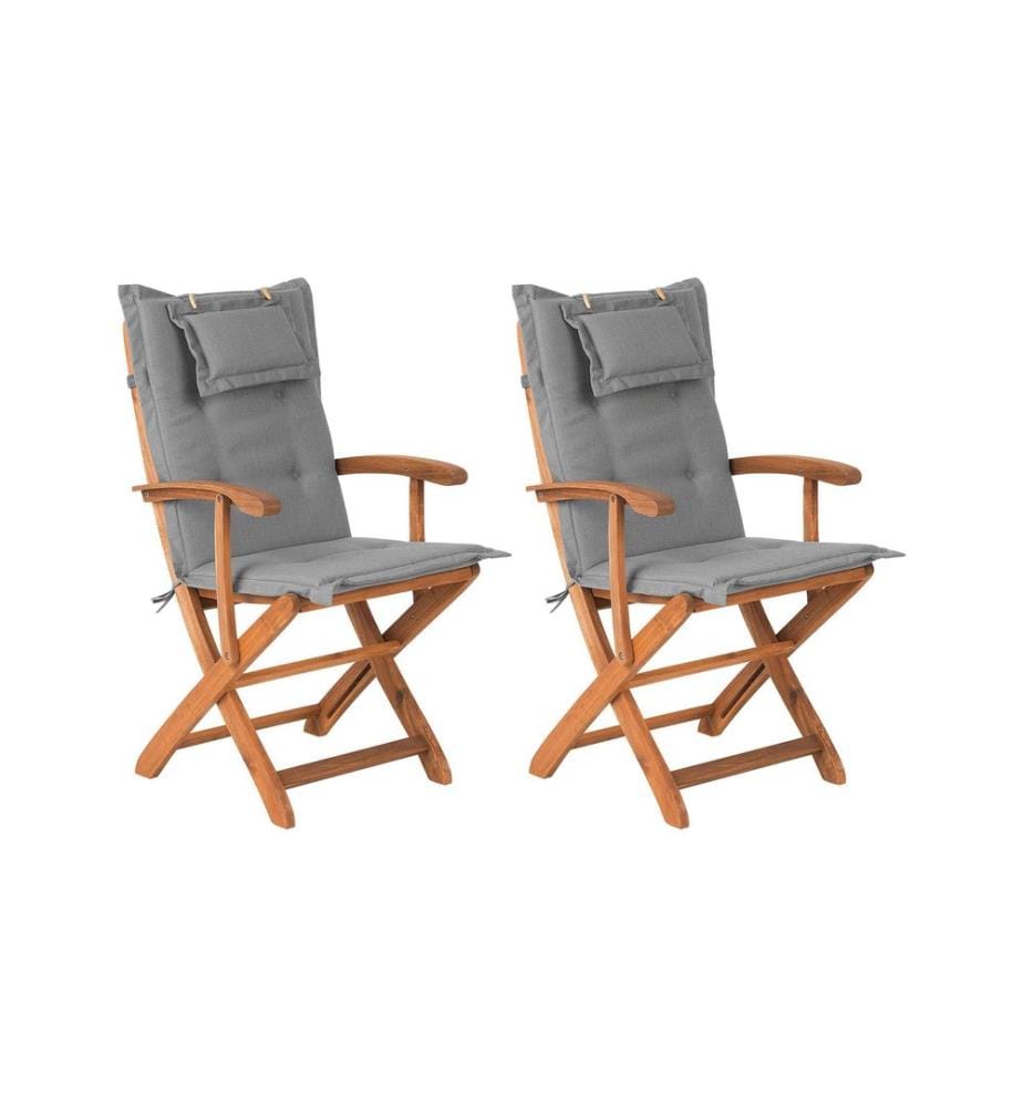 Set of 2 Garden Chairs with Cushions MAUI Acacia Wood Grey