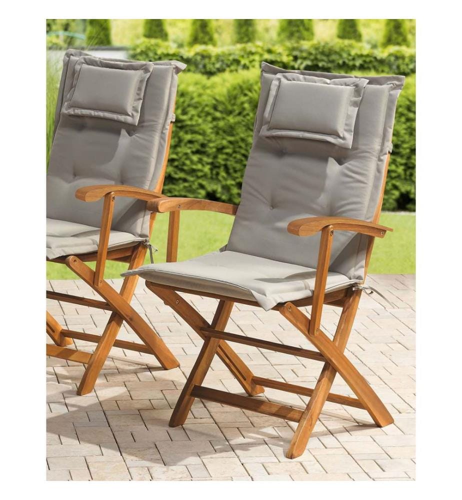 Set of 2 Garden Chairs with Cushions MAUI Acacia Wood Grey