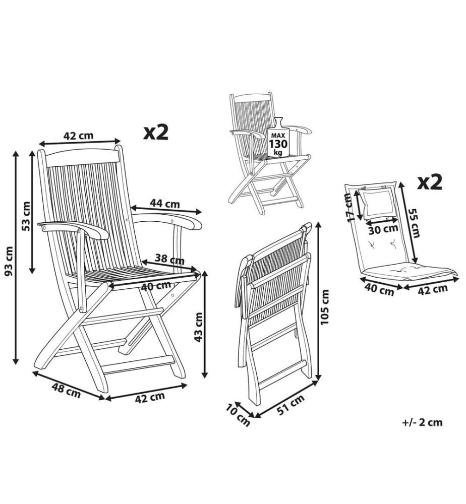 Set of 2 Garden Chairs with Cushions MAUI Acacia Wood Grey