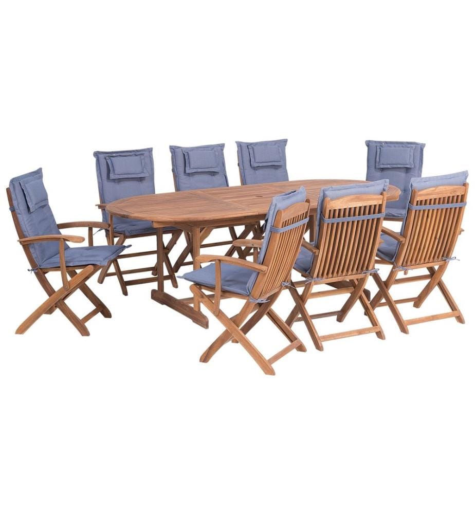 Gartenmöbel Set 8-Sitzer MAUI inkl. Kissen Akazienholz Blau
