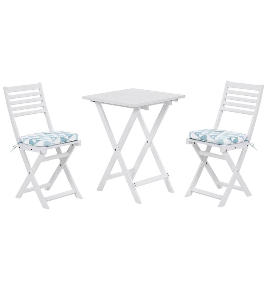 Bistro Set inkl. Kissen klappbar FIJI Akazienholz Blau