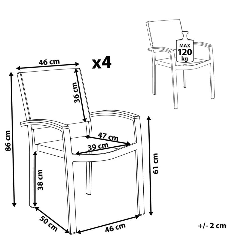 Gartenstuhl 4er Set PERETA Metall Grau