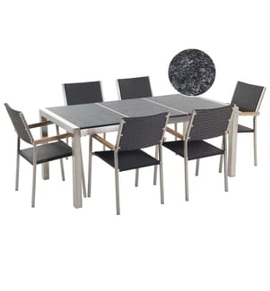 Gartenmöbel Set 6-Sitzer GROSSETO Dreifachplatte Basalt geflammter Schwarz