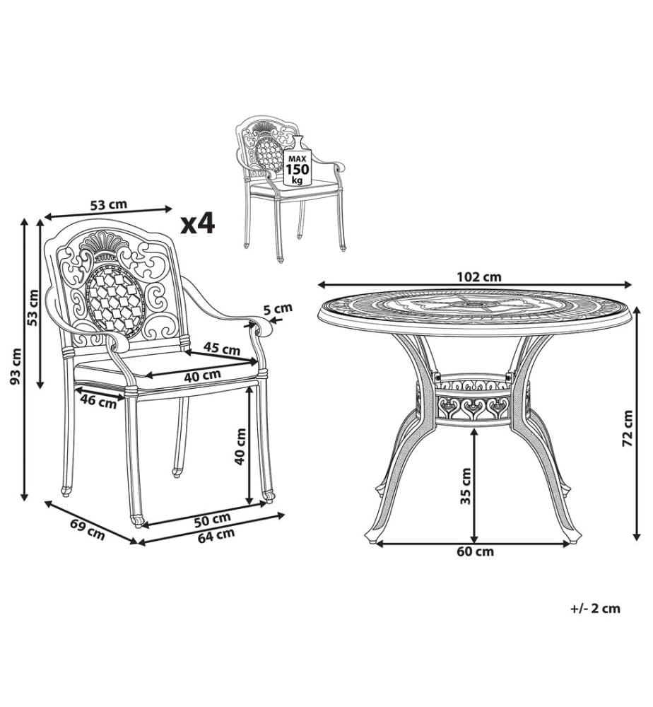 Gartenmöbel Set 4-Sitzer SALENTO inkl. Kissen Metall Dunkelbraun