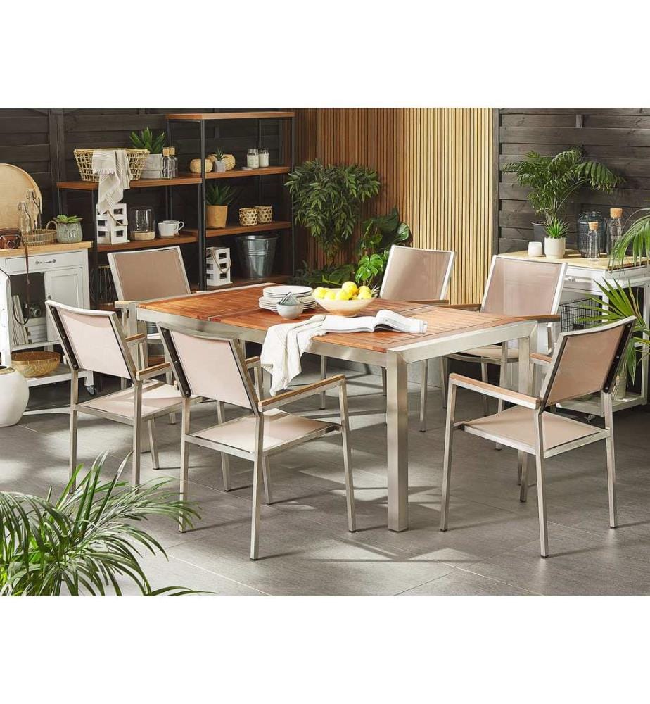 Salle à manger de jardin 6 places GROSSETO Bois d'eucalyptus Marron/beige