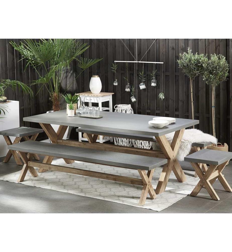 Gartenmöbel Set mit Bänken und Hockern 8-Sitzer OLBIA Beton Grau