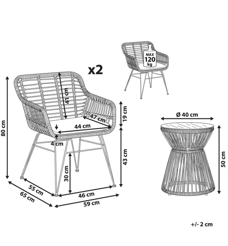 Bistro Set inkl. Kissen TRESTINA Polyrattan Hellbraun