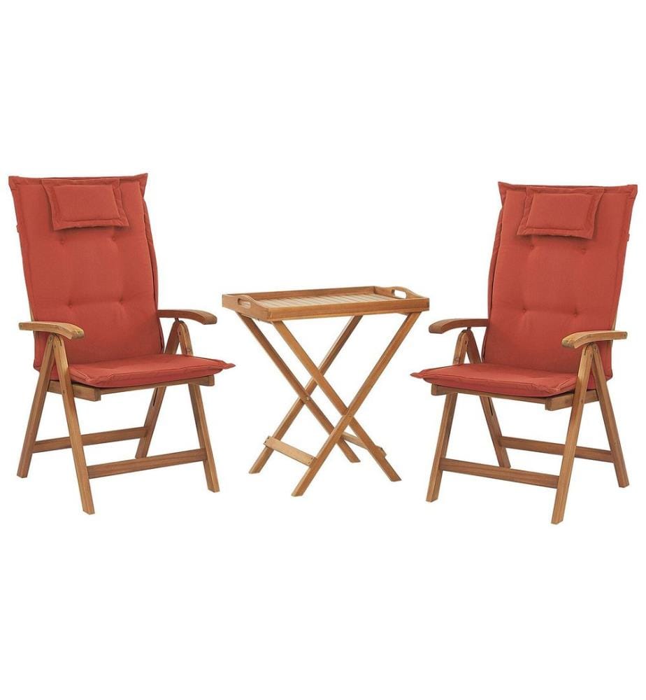 Bistro Set inkl. Kissen klappbar JAVA Akazienholz Dunkelrot