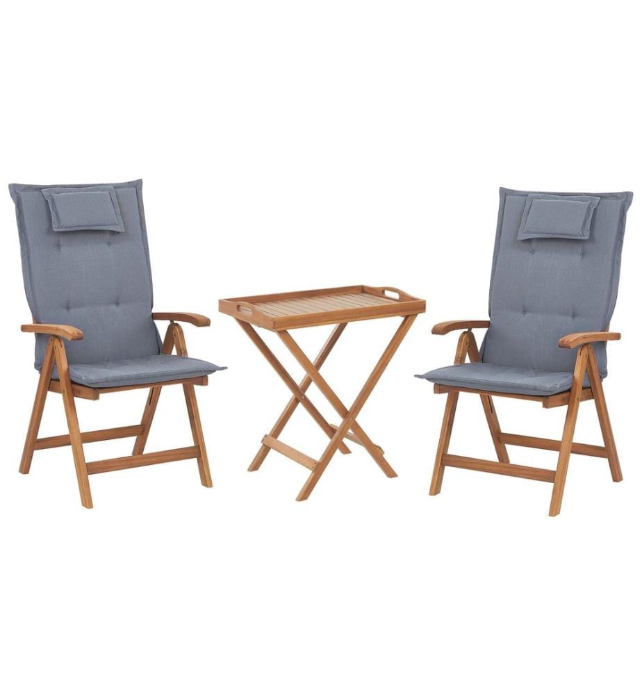 Bistro Set inkl. Kissen klappbar JAVA Akazienholz Blau