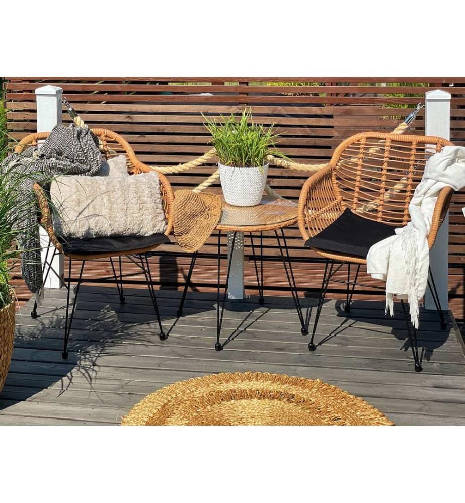 Bistro Set inkl. Kissen TROPEA II Polyrattan Naturfarben