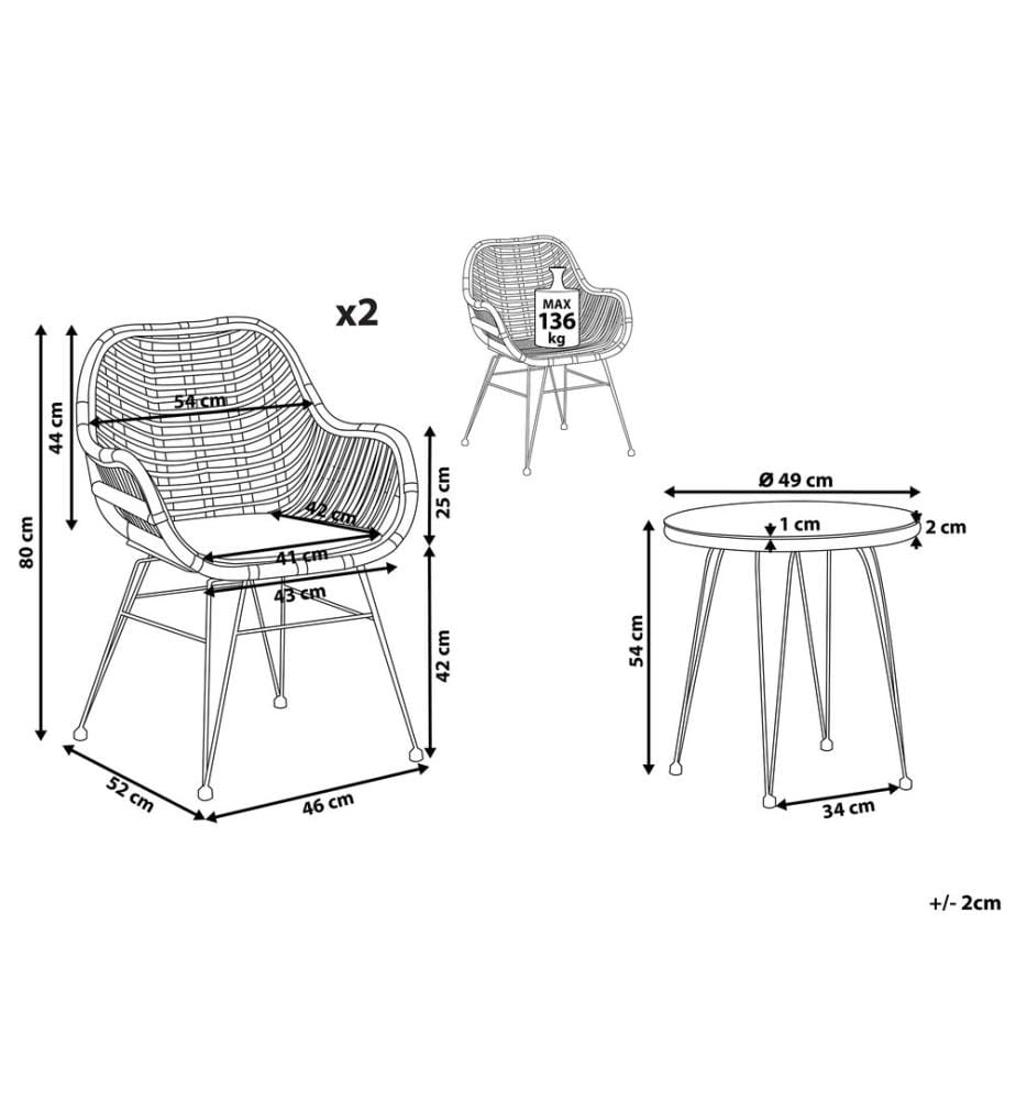 Bistro Set inkl. Kissen TROPEA II Polyrattan Naturfarben