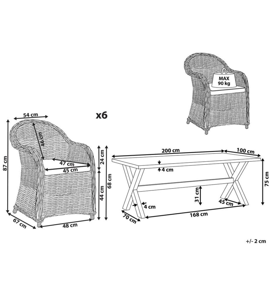 Gartenmöbel Set 6-Sitzer SUSUA/OLBIA inkl. Kissen Beton Hellbraun