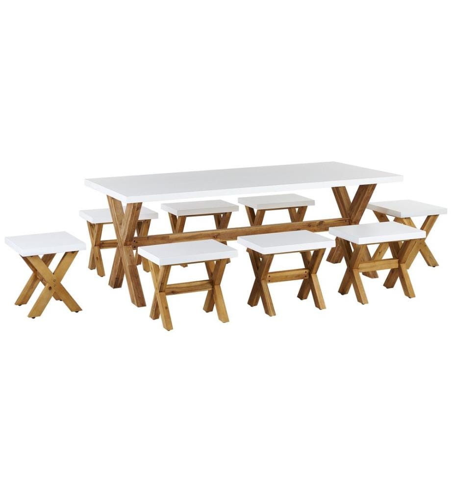 Gartenmöbel Set mit Hockern 8-Sitzer OLBIA Beton Weiss