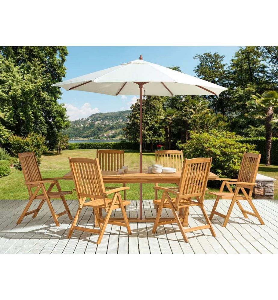 Salle à manger de jardin 6 places JAVA avec parasol (12 options) Acacia Marron clair