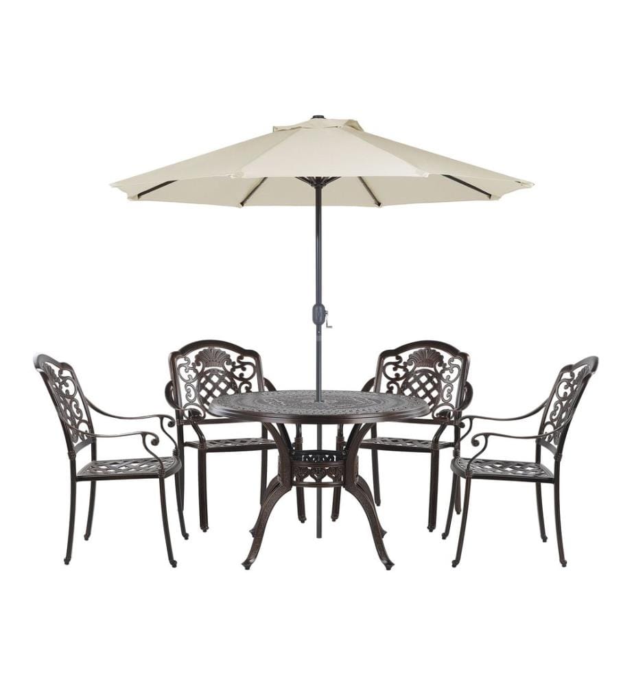 Gartenmöbel Set 4-Sitzer SALENTO mit Schirm (16 Optionen) Metall Dunkelbraun