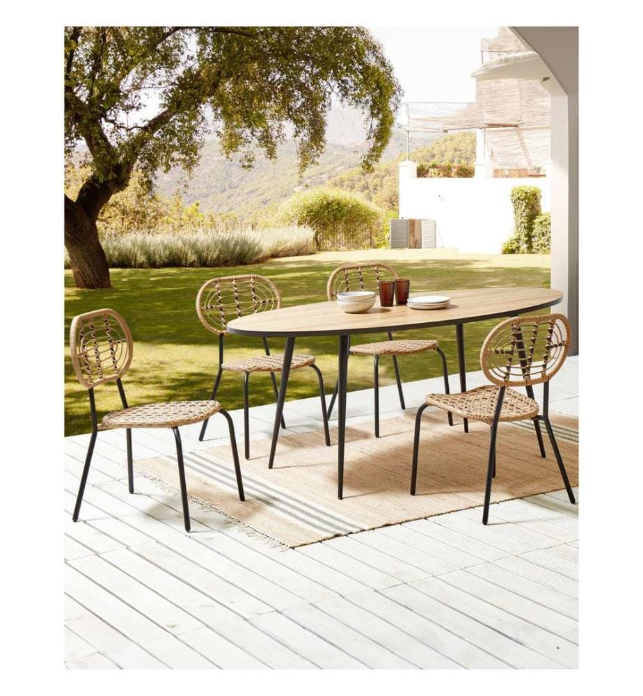 Gartenstuhl 4er Set PRATELLO Polyrattan Naturfarben