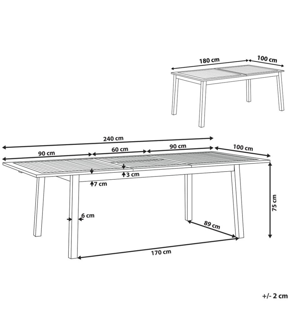 Table de salle à manger de jardin extensible CESANA 180/240 cm 100 cm Acacia Marron foncé