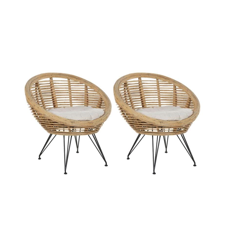 Set mit 2 Stühlen und Sitzkissen MARATEA Rattan Naturfarben