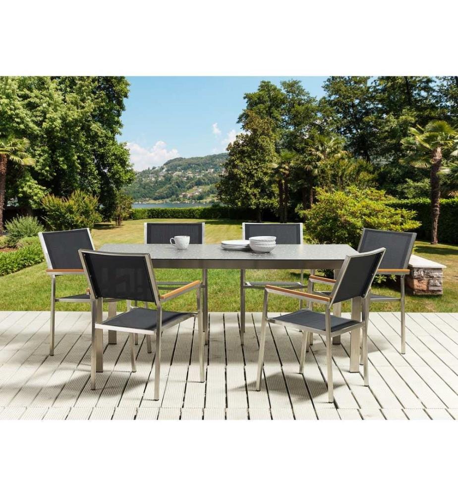 Gartenmöbel Set 6-Sitzer COSOLETO/GROSSETO Sicherheitsglas Granit Optik Schwarz