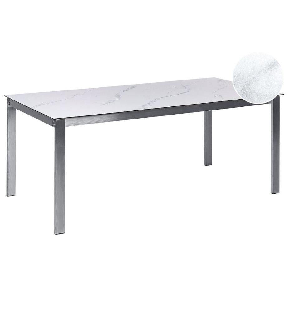 Table de salle à manger de jardin COSOLETO 180 cm 90 cm Effet marbre Verre Blanc