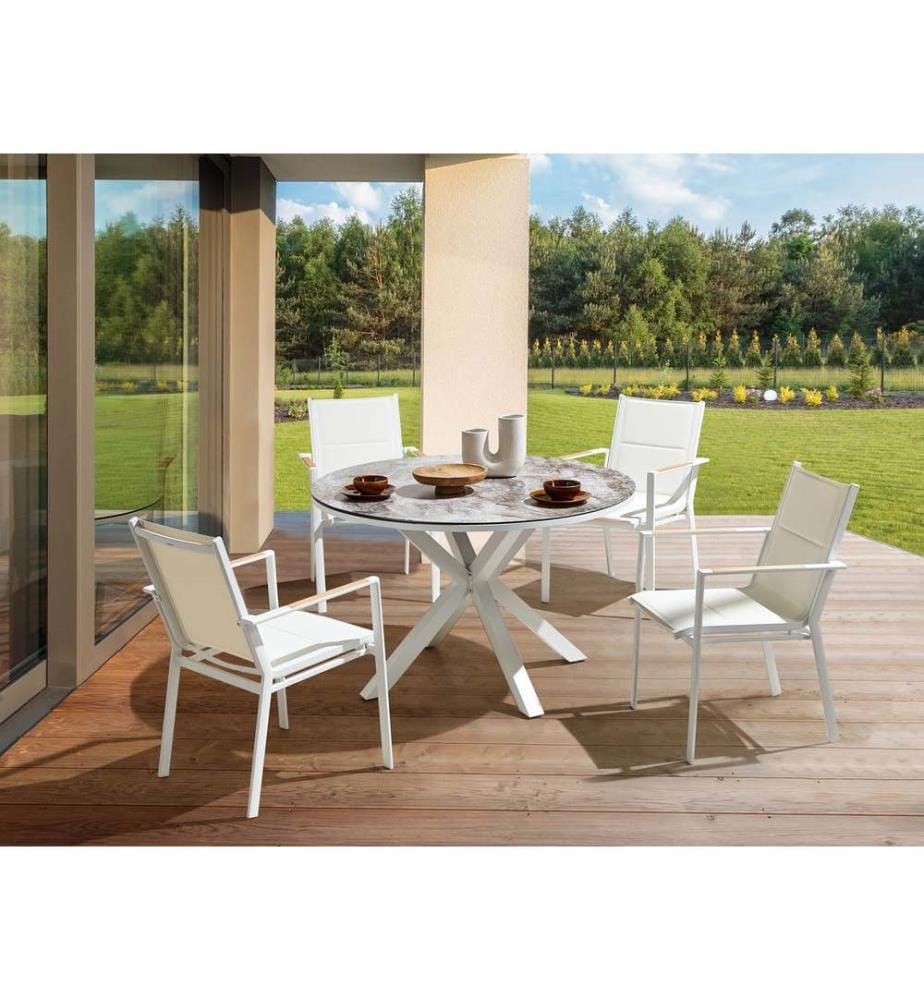 Salle à manger de jardin 4 places MALETTO/BUSSETO Métal Effet marbre Blanc