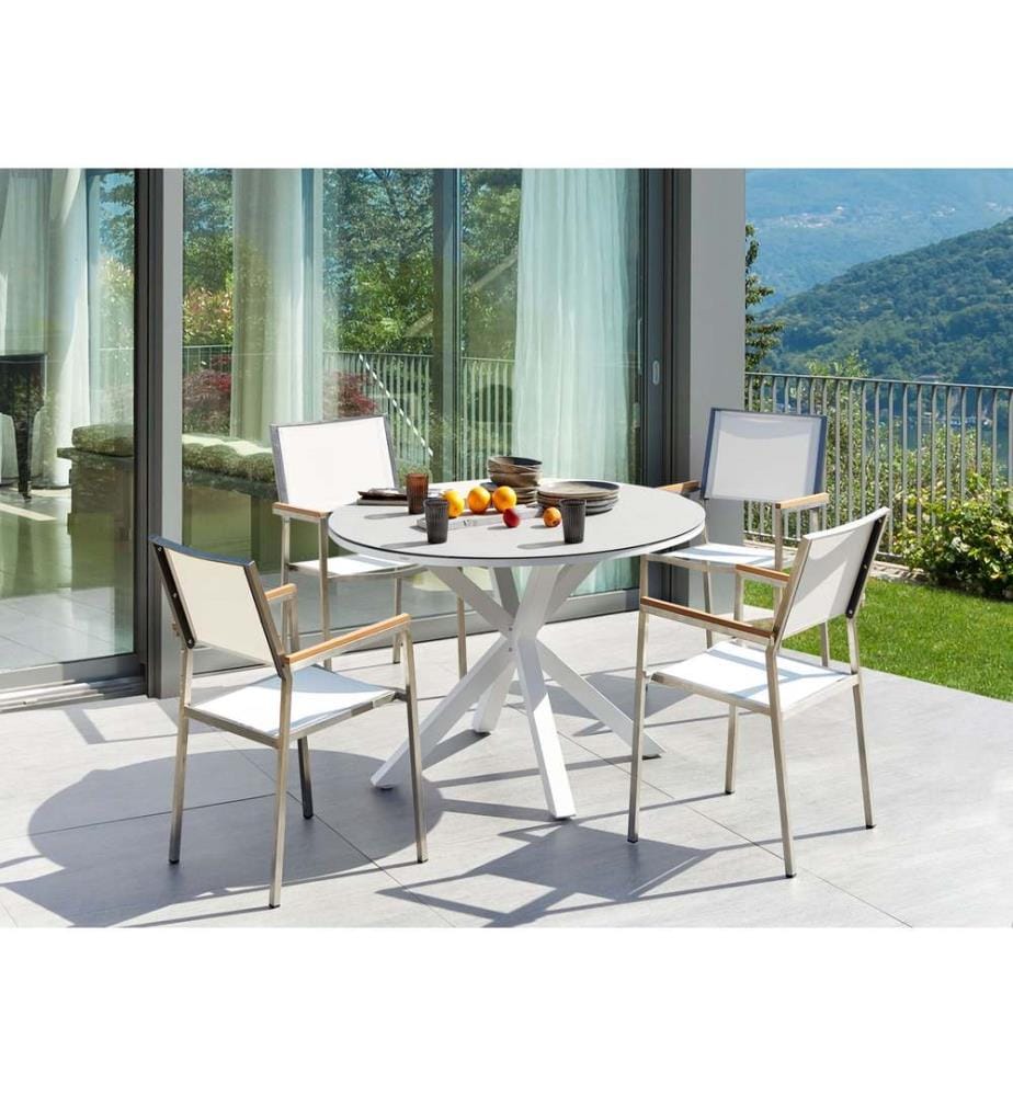 Salle à manger de jardin 4 places MALETTO/GROSSETO Métal Effet marbre Blanc/beige