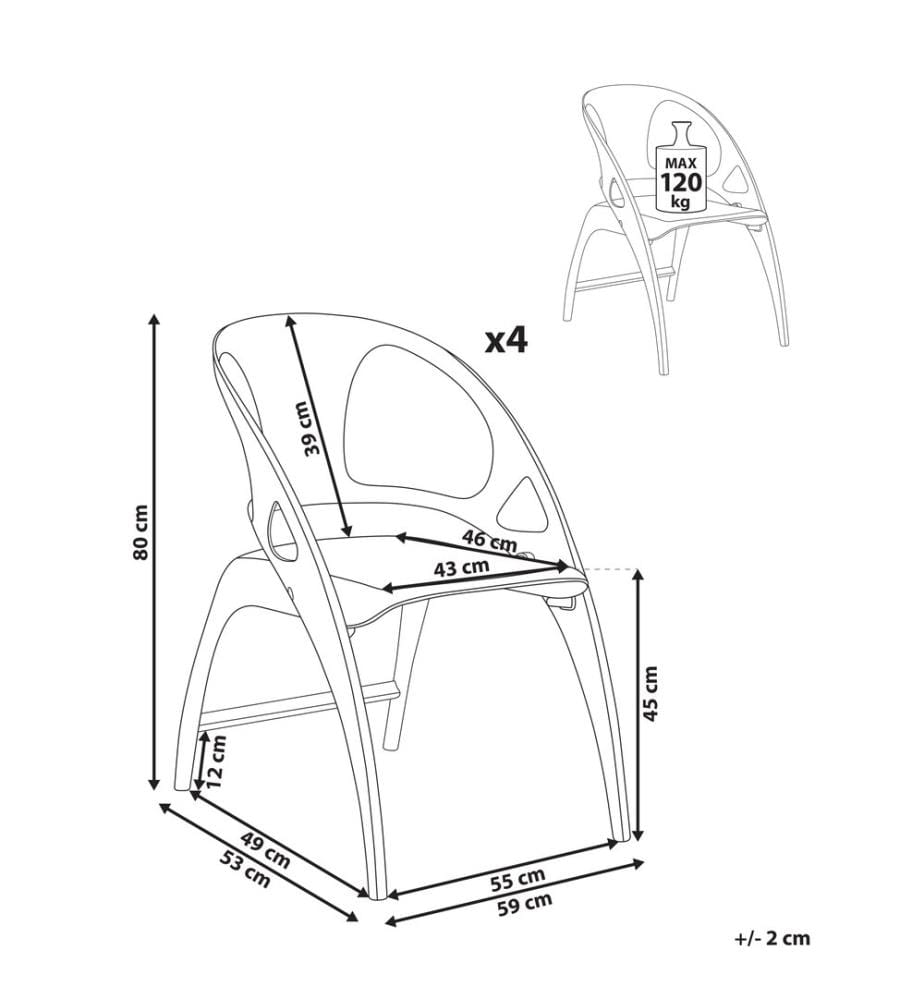 Lot de 4 chaises de jardin NEMI Pliant Bleu paon