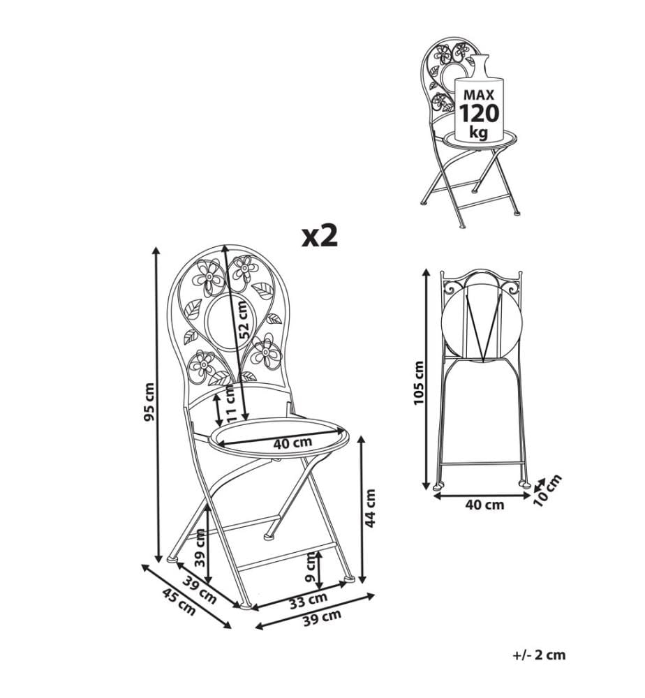 Lot de 2 chaises de jardin YAVIZA Pliant Métal Beige clair