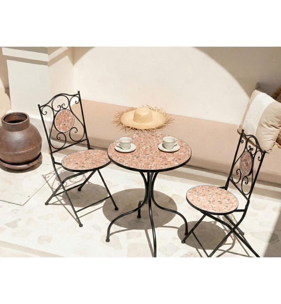 Outdoor Bistrotisch ADRANO 60 cm 60 cm Terrazzo Optik Metall Schwarz