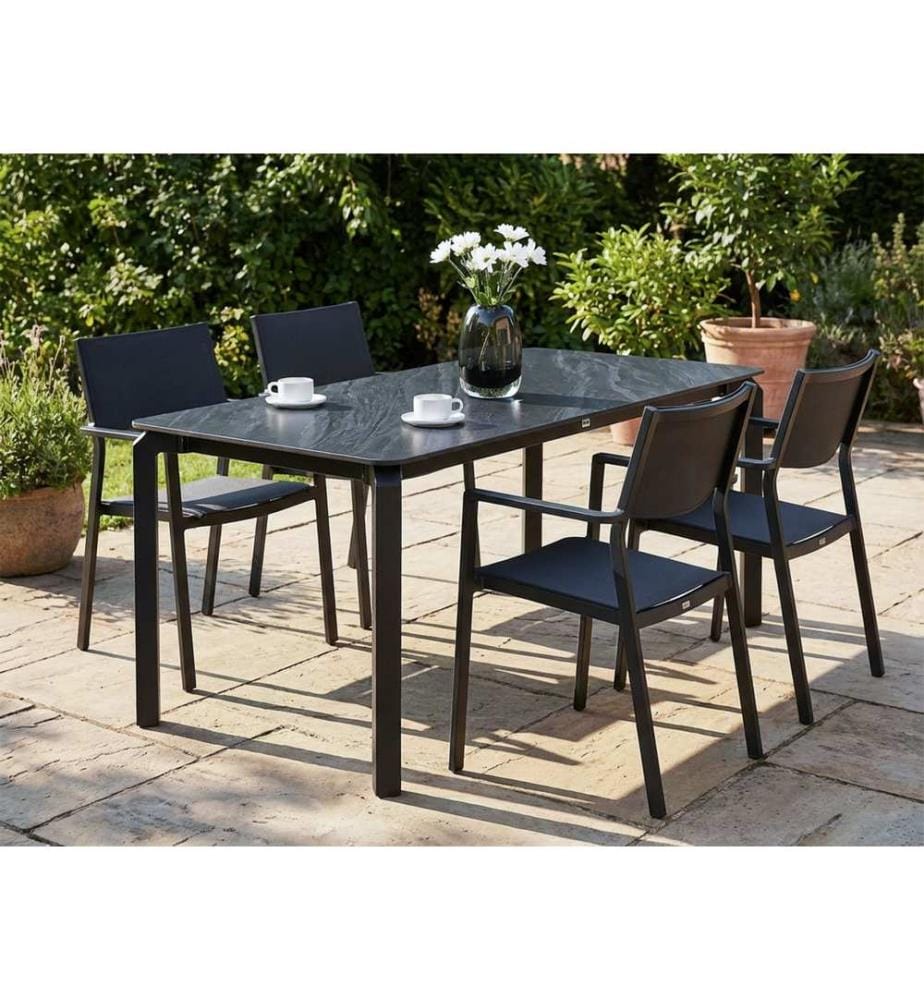 Gartentisch FELETTO 180 cm 90 cm Stein Schwarzer Marmor