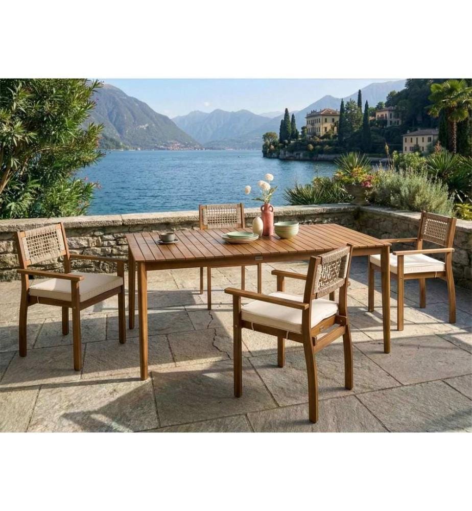 Table de salle à manger de jardin JACO 180 cm 100 cm Bois d'acacia certifié Marron clair