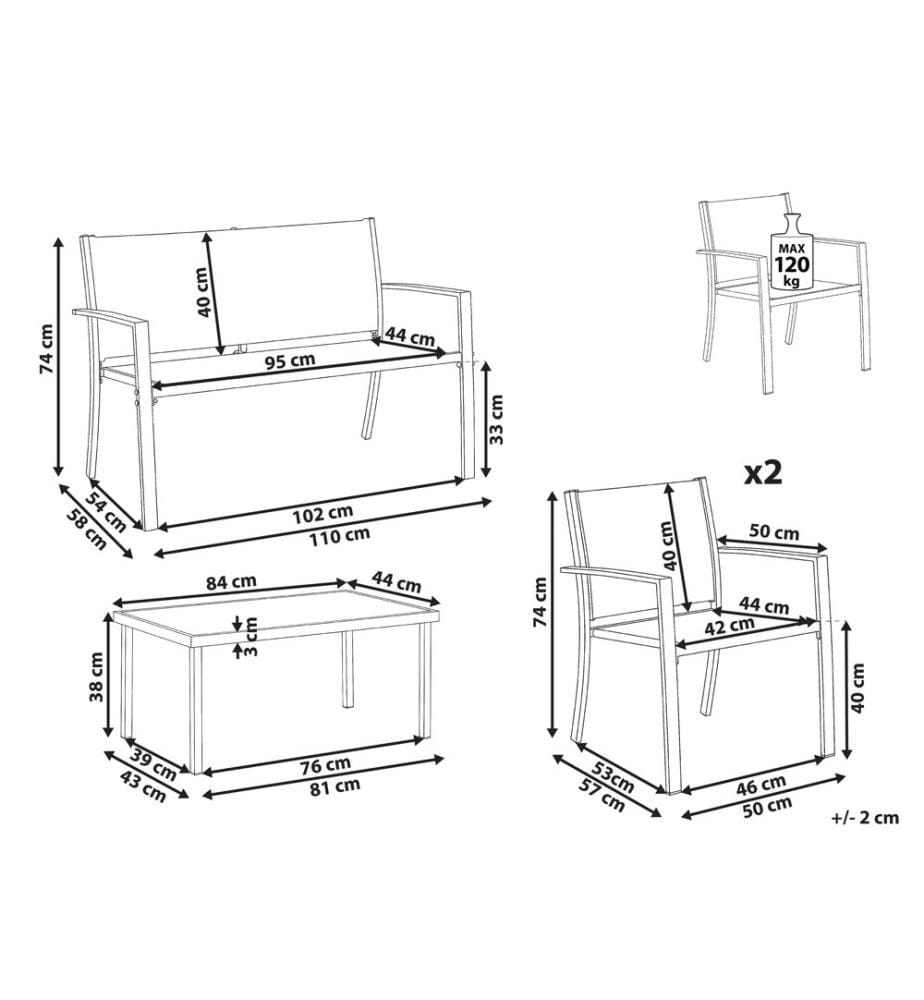 Lounge Set mit Tisch 4-Sitzer TAVOLETO Metall Grau