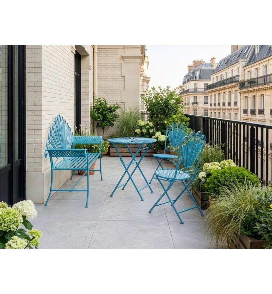 Ensemble bistrot avec banc PAVIA Métal Bleu