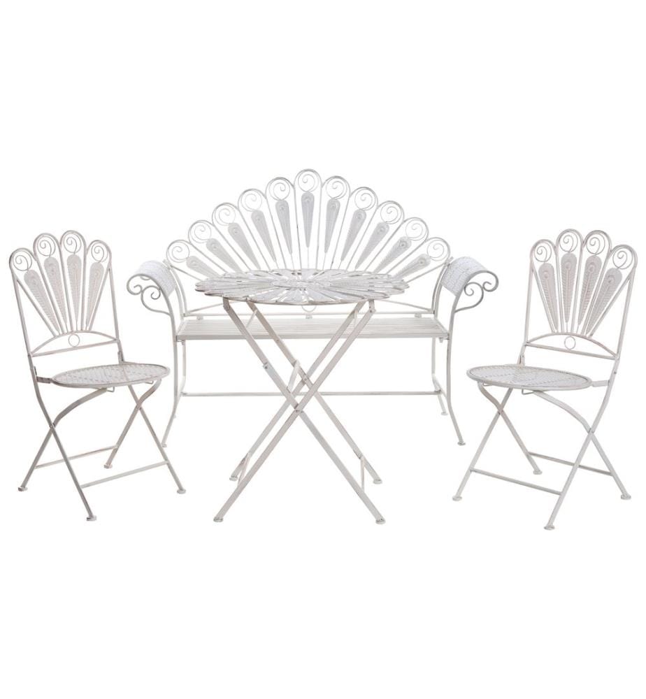 Ensemble bistrot avec banc PAVIA Métal Blanc cassé