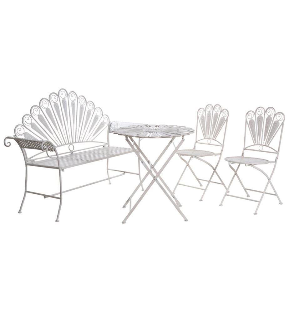 Ensemble bistrot avec banc PAVIA Métal Blanc cassé