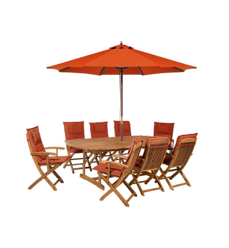 Gartenmöbel Set 8-Sitzer MAUI mit Schirm Akazienholz Dunkelrot