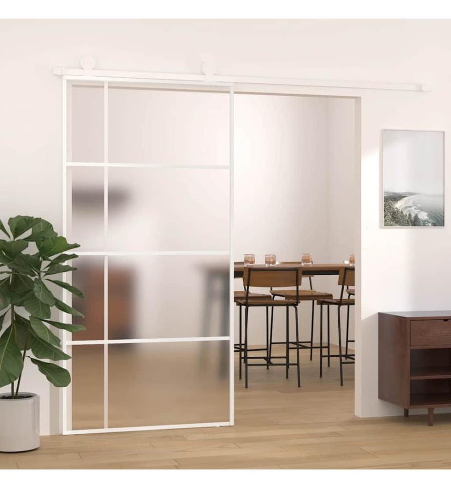 Schiebetür ESG Glas und Aluminium mattiert 102,5x205 cm Weiss