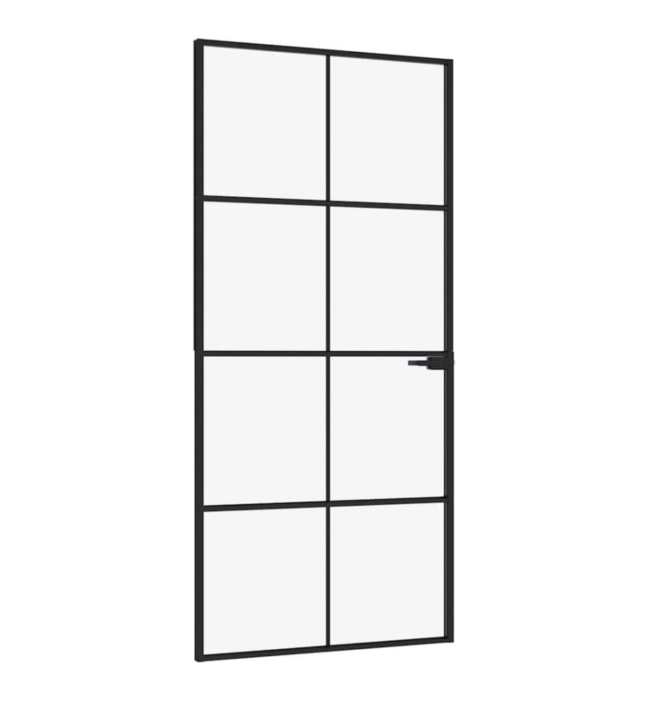 Innentür Schwarz 93x201,5 cm Hartglas & Aluminium Schlank