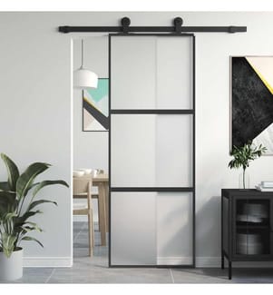 Schiebetür Schwarz 76x205 cm Hartglas und Aluminium