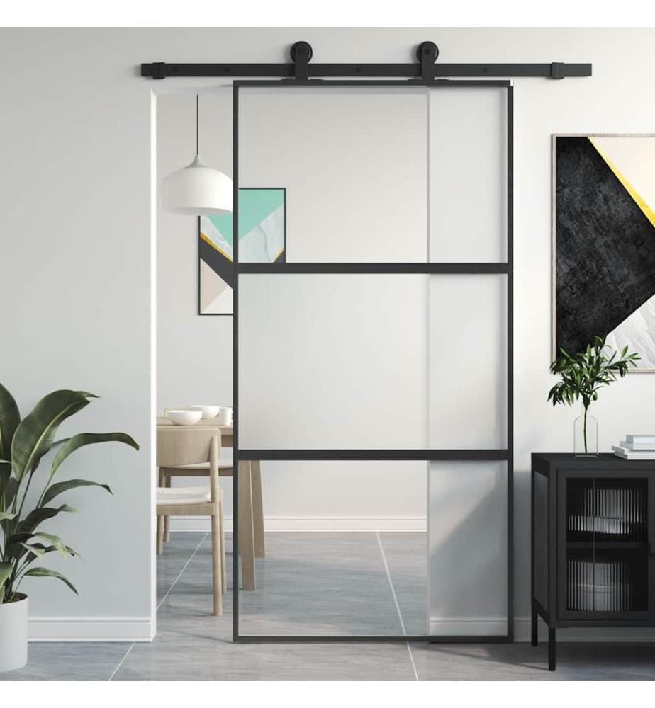 Schiebetür Schwarz 102,5x205 cm Hartglas und Aluminium