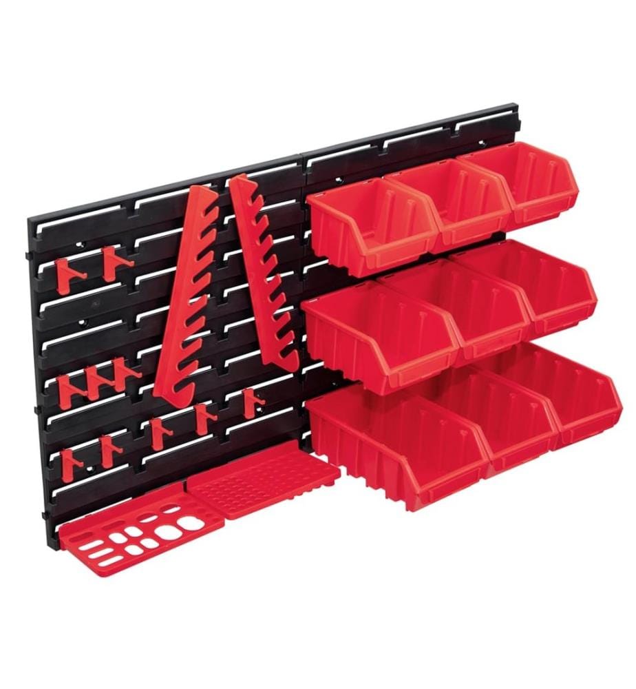 Kit of Storage Bins and Wall Panels 34 pcs Red and Black