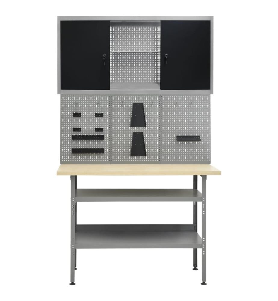 Werkbank mit 3 Werkzeugwänden und 1 Wandschrank