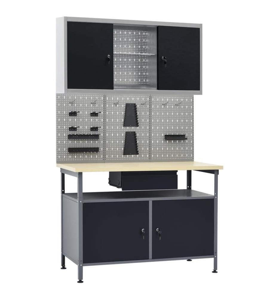 Werkbank mit 3 Werkzeugwänden und 1 Wandschrank