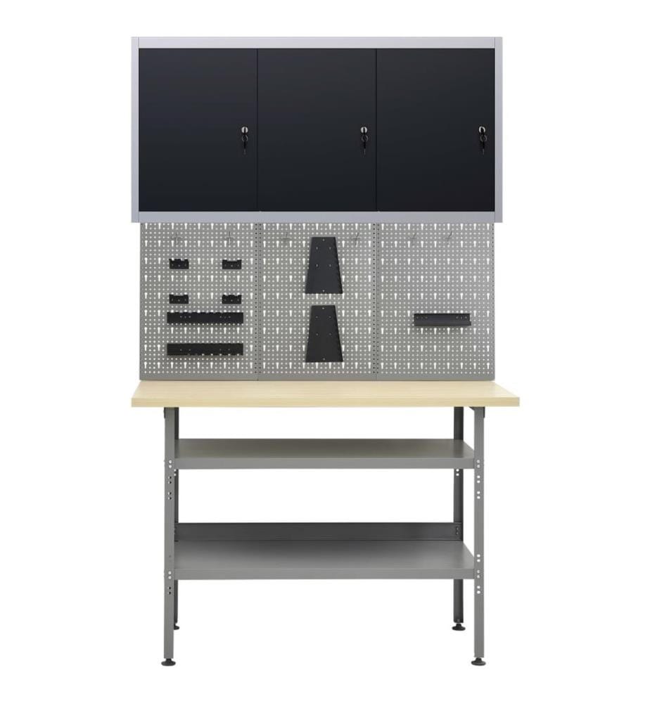 Werkbank mit 3 Werkzeugwänden und 1 Wandschrank