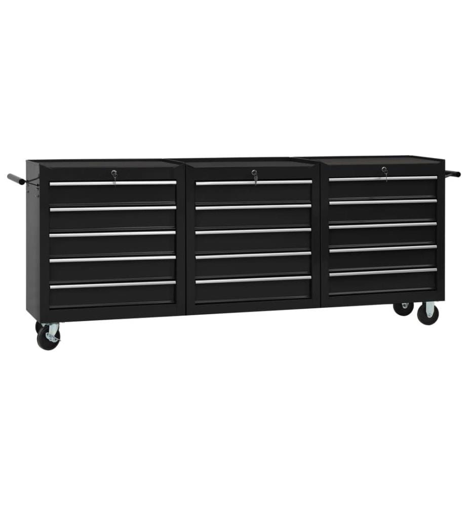 Chariot à outils avec 15 tiroirs Acier Noir