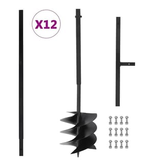 Ground Auger with Handle 250 mm and Extension Tube 12 m Steel