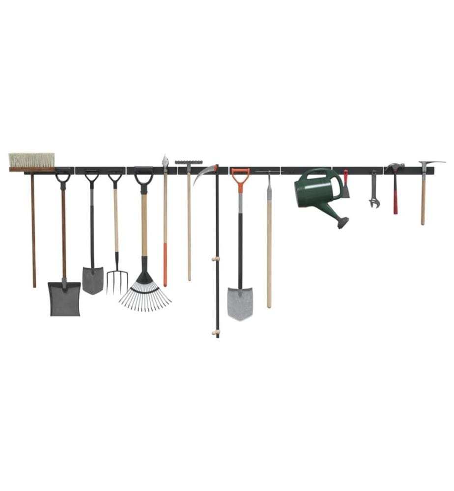 Supports muraux pour outils de jardin 8 pcs noir acier