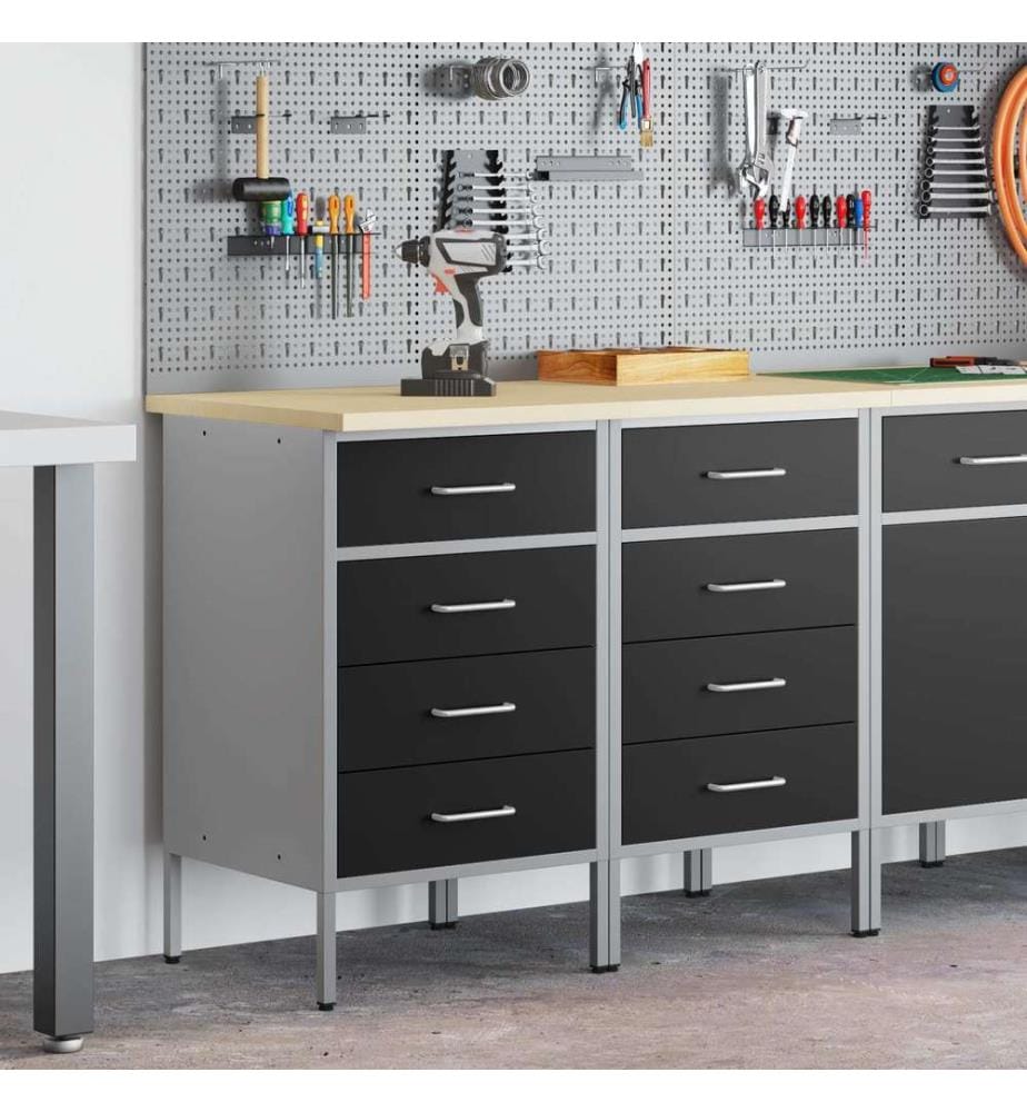 Placard de travail 2 pcs Noir et gris 100 x 55 x 85 cm