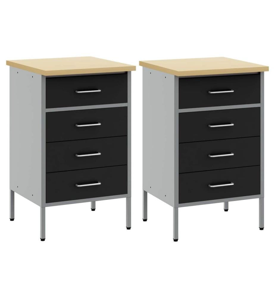 Placard de travail 2 pcs Noir et gris 100 x 55 x 85 cm