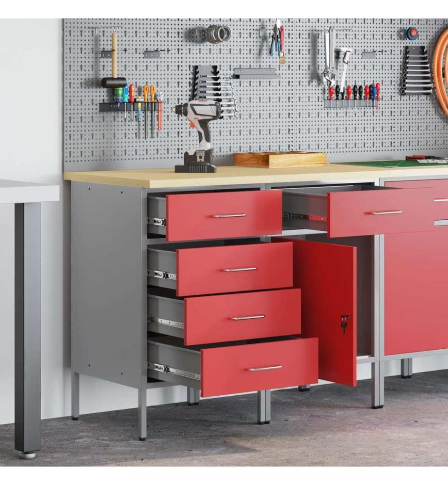 Placard de travail 2 pcs Rouge et Gris 100 x 55 x 85 cm